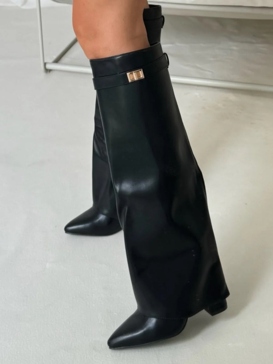 Elegant Women's Knee-High Suede Boots - Black, Beige, Brown, Leather, Size Variants